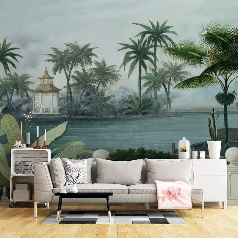 Customized Tropical Plants Palm Green Leaf Tree 3d Custom Wallpaper Wall Decal Sticker Mural for Living Room Bedroom