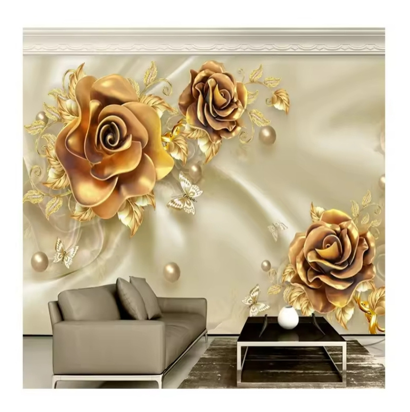 Custom Mural Wallpaper 3d Luxury Gold Jewelry Floral Wallpaper Living Room Bedroom Study Home Decor