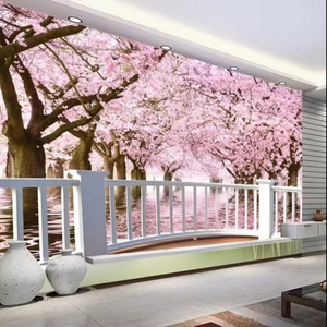 Custom Mural Cherry Blossom Tree Balcony 3d Landscape Wall Paper For Living Room Bedroom Wallpaper Decor