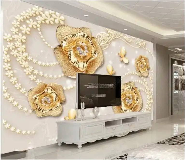 3D Custom Floral Wallpaper Crystal Diamond Luxury Flower Peel and Stick Wall Mural Wallpaper for Sofa TV background Bedroom