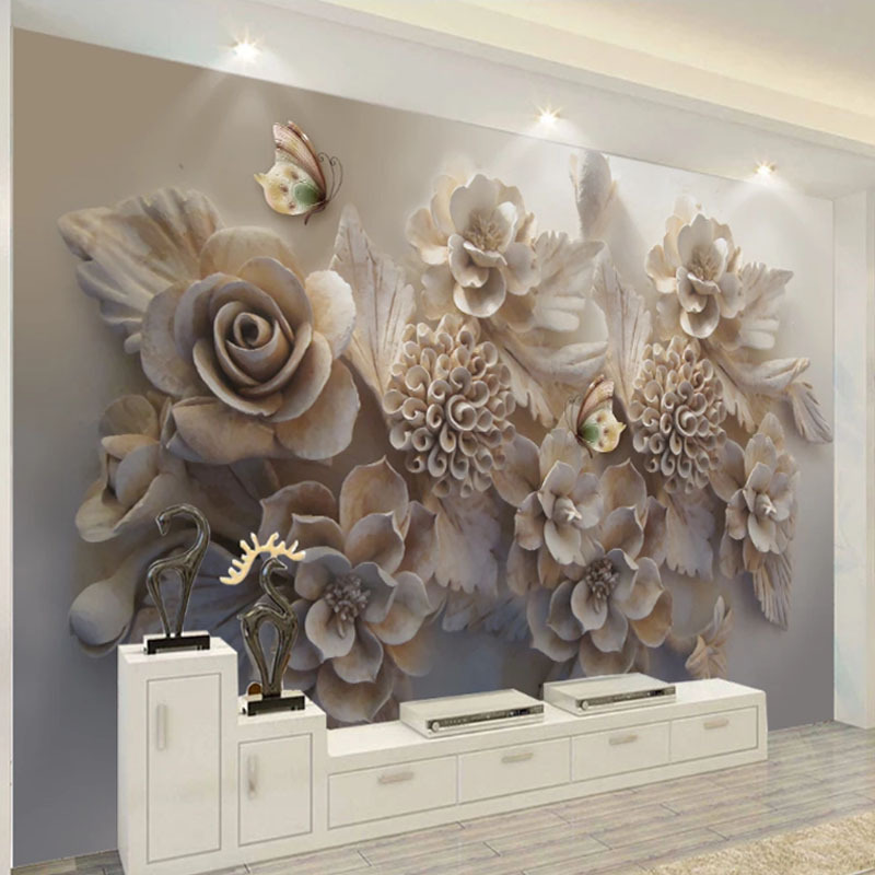 Custom Photo Emboss Flower Peel And Stick Wallpaper Butterfly Wall Mural Living Room Tv Background Home Decor Wallpaper