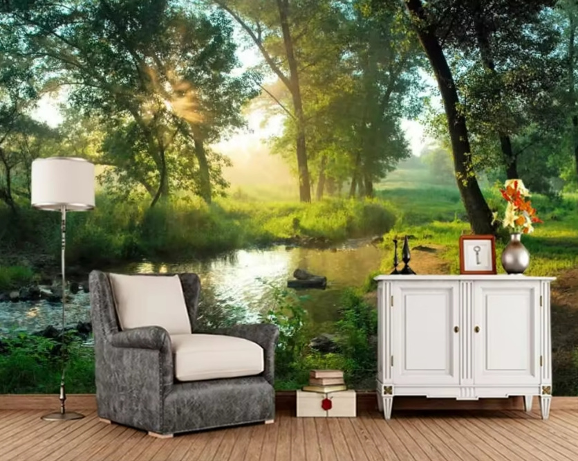 Forest Stream Summer Scenery Wallpaper 3D Natural Scenery Wall Mural Living Room Bedroom Home Decor