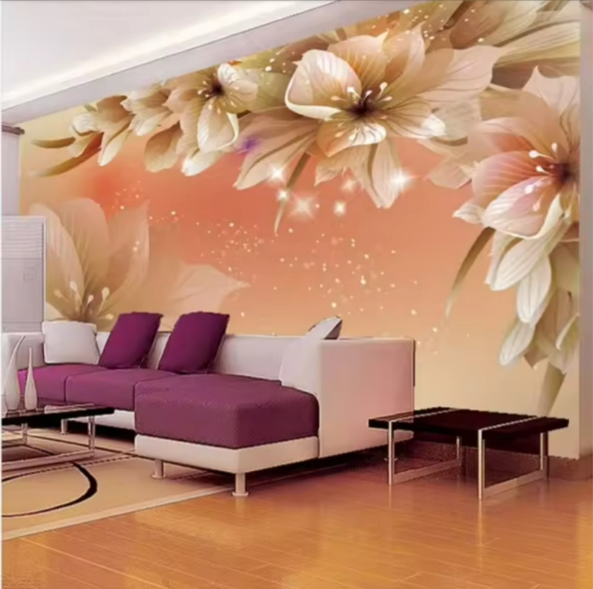 3d Stereo Golden Flowers Wallpaper Living Room Tv Sofa Background Wall Mural 3d Sticker