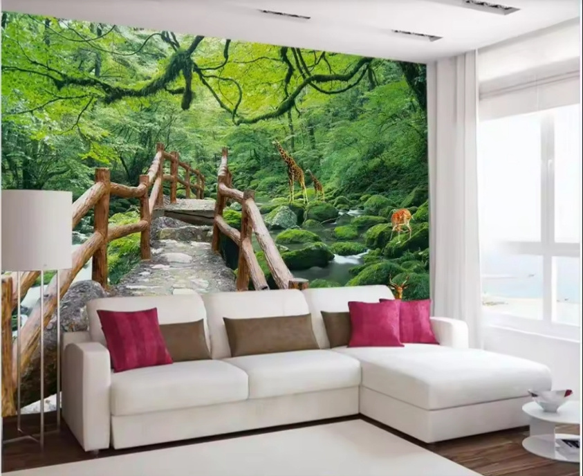 Custom Mural Jungle 3d Wallpaper Flowing Wooden Bridge Walkway Background Living Room Home Decor Wallpaper For Walls