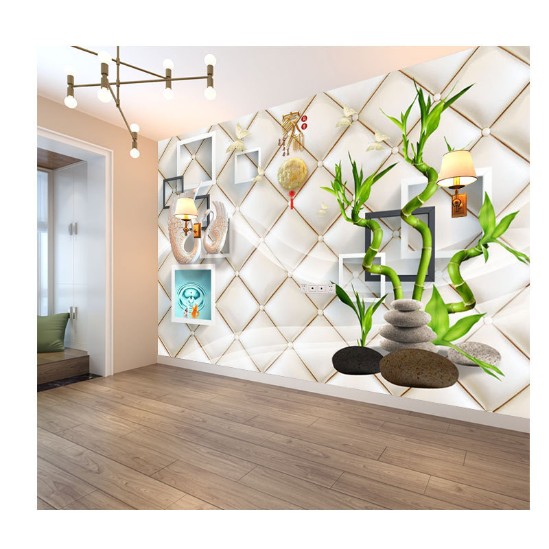 Bamboo Swan Mural 3D Three-Dimensional Square Frame Living Room Tv Background Wall Bedroom Wallpaper Wall Covering