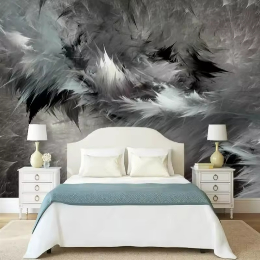 Made Wallpaper Home Improvement Decor 3d Wallpaper For Walls Abstract Art Black And White Feather Mural For Living Room