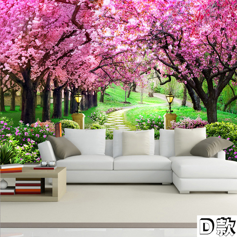 Simple 3D Three-Dimensional Peach Blossom Scenery 8D Tv Background Wallpaper Living Room 5D Sofa Cherry Blossom Mural Wall