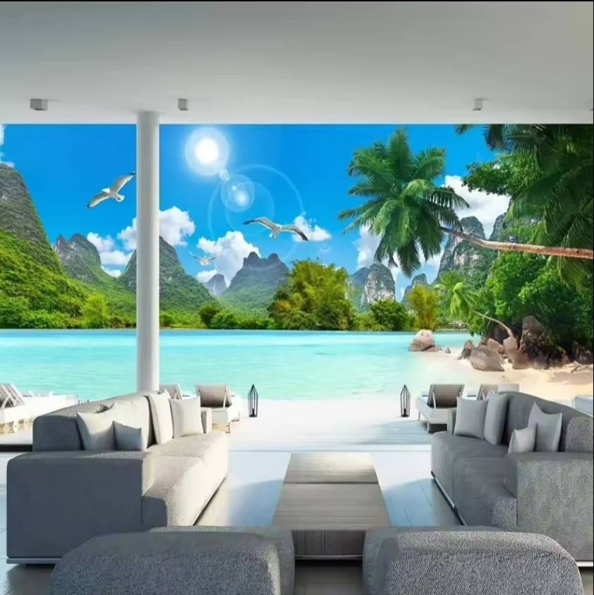 Wall Murals Seaside Scenery Beach Coconut Tree Peel And Stick Wall paper Lving Room Background Home Waterproof Murals