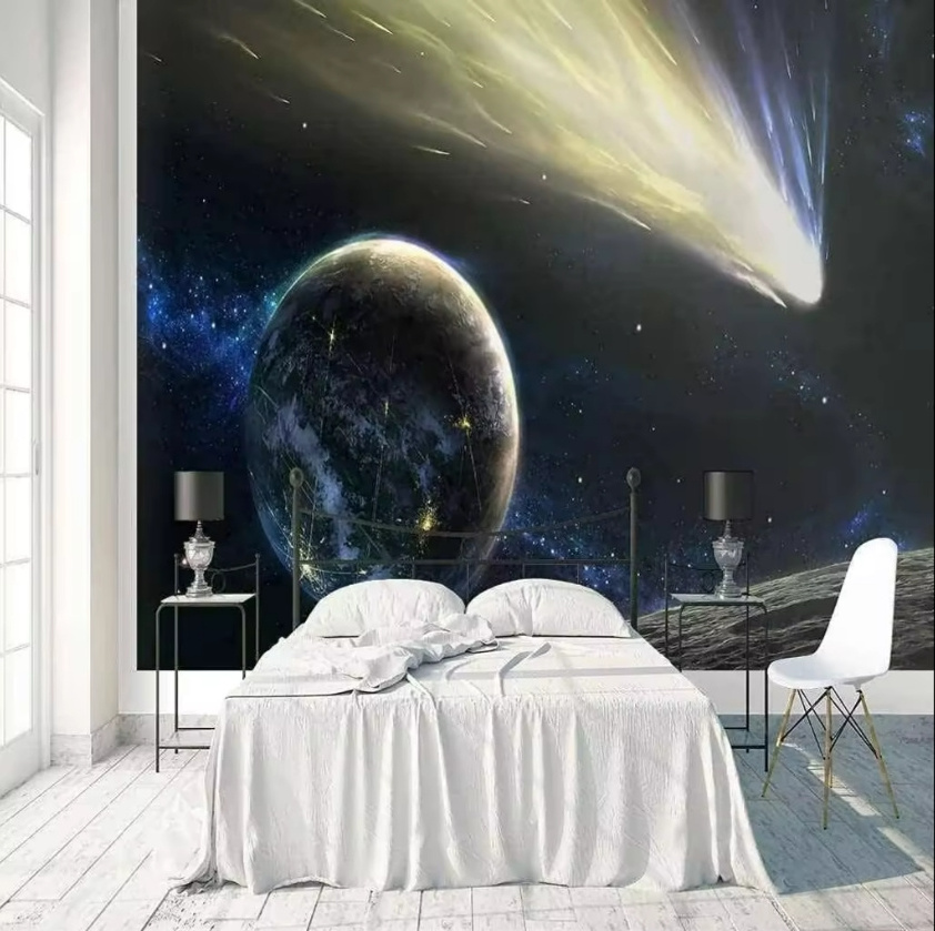 Starry Sky Wallpaper Space Planet Mural 3D Wall Sticker Children'S Room Decorate 3D Wallpaper For Girls Bedroom