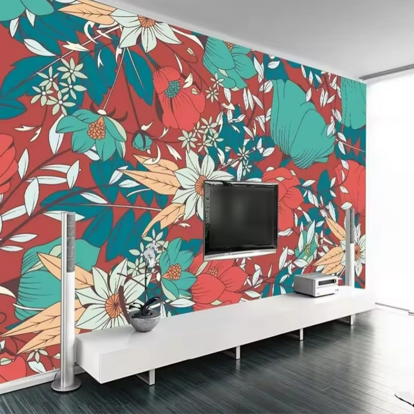 Custom Peel And Stick Mural Hand-Painted European-Style Floral TV Backdrop Home Decor Wallpaper For Bedroom Wall Mural