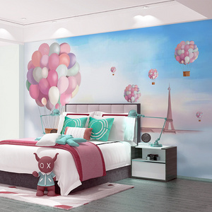 Children's Room Mediterranean Wallpaper Girl's Bedroom Warm Dreamy Princess Pink Wall Cartoon Hot Air Balloon Wall Wallpaper