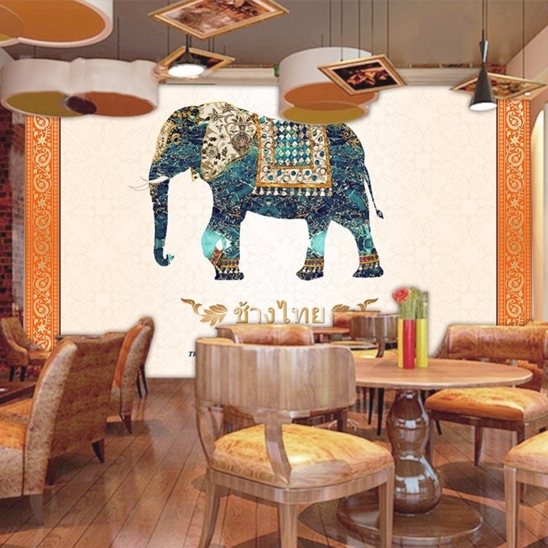 Thai Style Elephant Mural Southeast Asia Indian Zen Retro Spa Shop Wallpaper Thai Restaurant Decoration Wallpaper