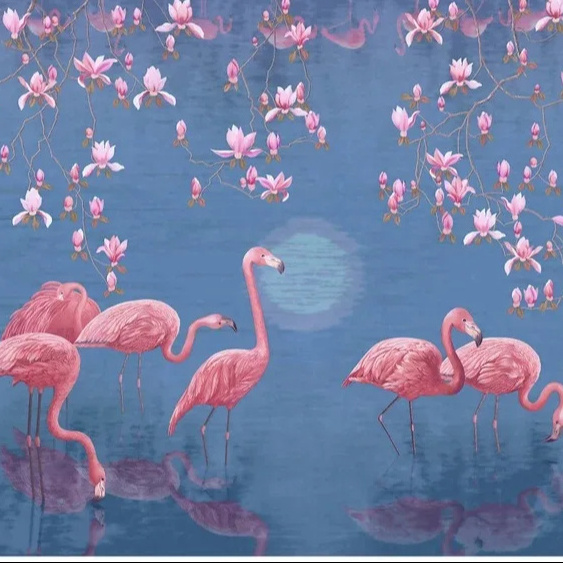 Nordic style flamingo pink wallpaper bedroom princess pink living room TV background non woven wallpaper