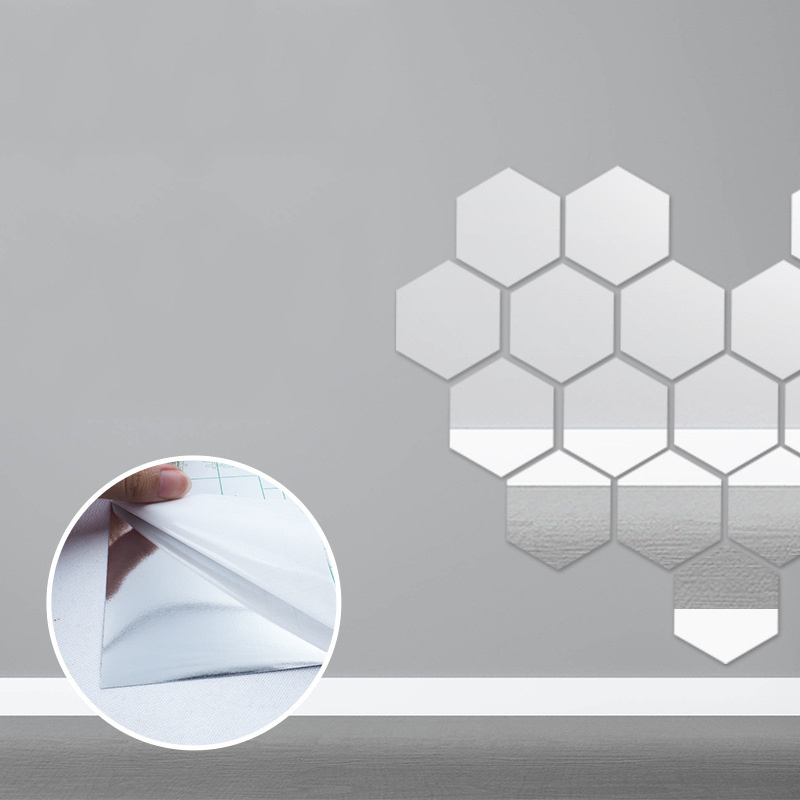 New 3 d Effect Wall Decoration Panel Wallpaper Mirror Design Acrylic Mirror Decor Self Adhesive Hexagon Wall Sticker