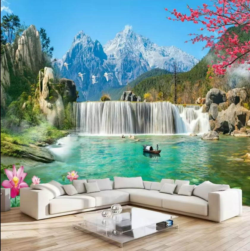 Snow Mountain Waterfall 3d Large Mural Wallpaper Wall Decals For Living Room Bedroom Background Photo Wall Paper