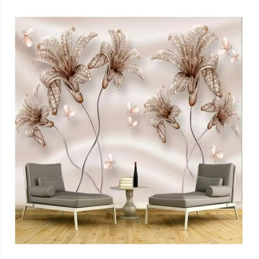 3d Embossed Mural Jewel Flower Lily Wallpaper Living Room Sofa Tv Wall Bedroom Wall Papers Home Decor