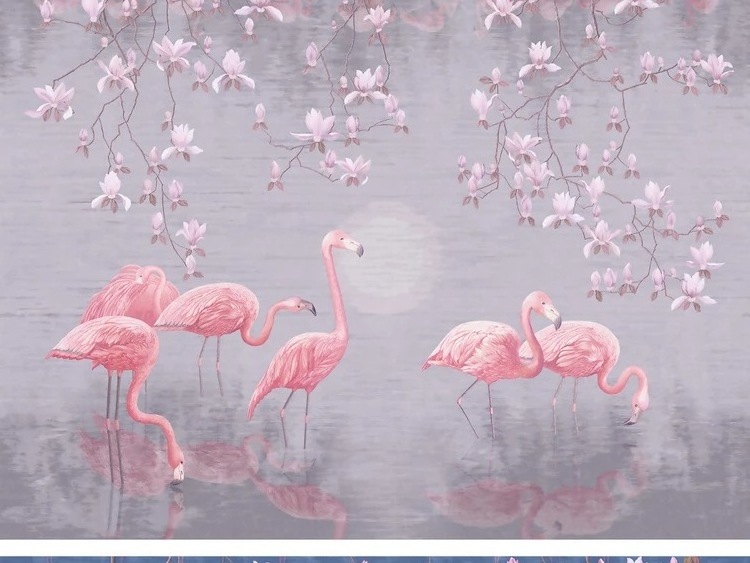 Nordic style flamingo pink wallpaper bedroom princess pink living room TV background non woven wallpaper