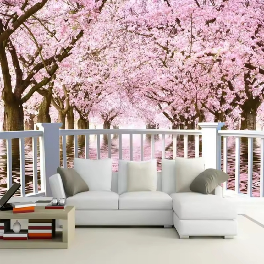 Custom Mural Cherry Blossom Tree Balcony 3d Landscape Wall Paper For Living Room Bedroom Wallpaper Decor