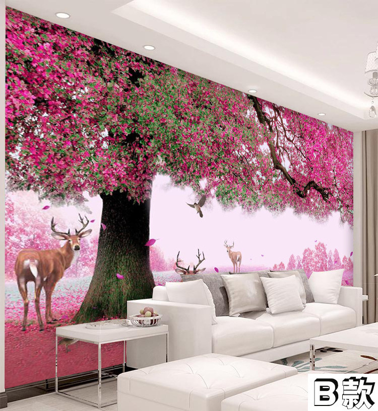 Simple 3D Three-Dimensional Peach Blossom Scenery 8D Tv Background Wallpaper Living Room 5D Sofa Cherry Blossom Mural Wall