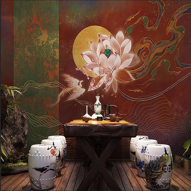 Mural Wallpaper Flying Divine Bird Phoenix Dragon Phoenix Script Killer Shop Background Wall Cloth Classical  Lotus Wallpaper