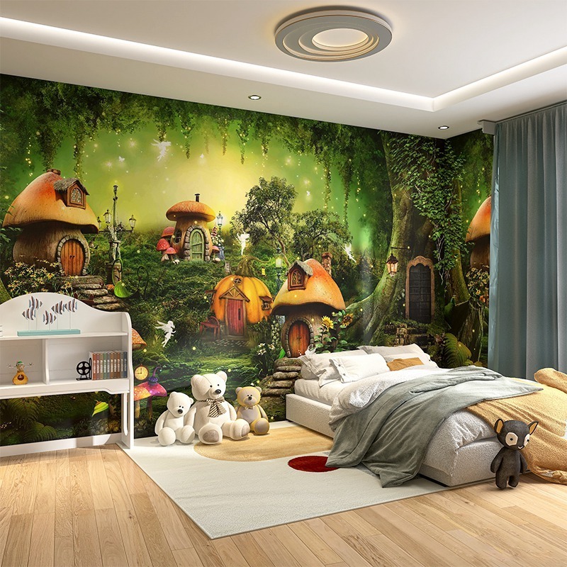 Forest Fairy Tale Wall Covering Kindergarten Wallpaper Cartoon Room Decoration Wallpaper 3D Children's Clothing Background Wall