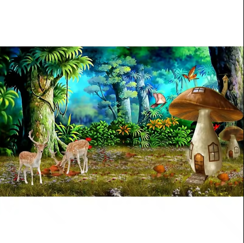 Custom kids wall murals photos Cartoon Forest Mushroom Deer Wall Paper For Kids Room Backdrop Decoration Papel De Parede