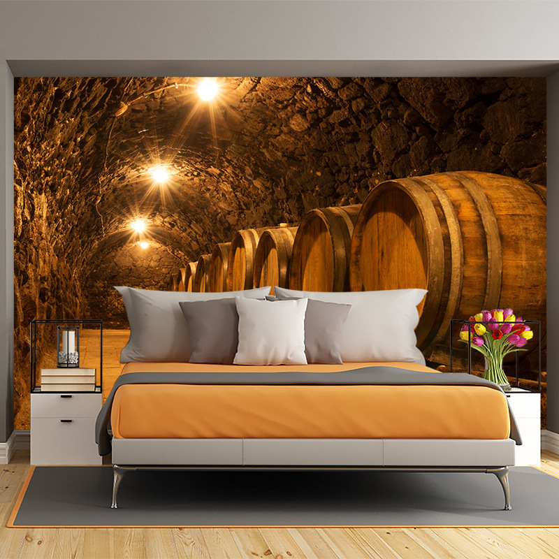 Wine Red Wine Cellar Barrel Wallpaper 3d Living Room Sofa Background Wall Seamless Mural