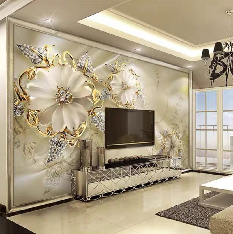 3D Custom Floral Wallpaper Crystal Diamond Luxury Flower Peel and Stick Wall Mural Wallpaper for Sofa TV background Bedroom