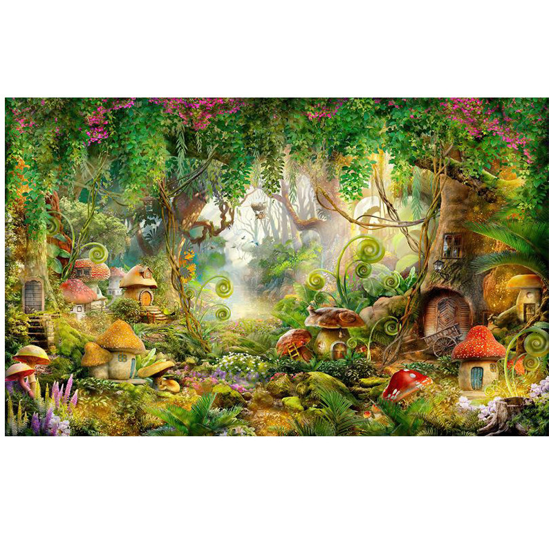 3D Fantasy Forest Cartoon Fairy Tale Wall Cloth Children's Park Mushroom House Decoration Wallpaper Hotel Bedroom Mural