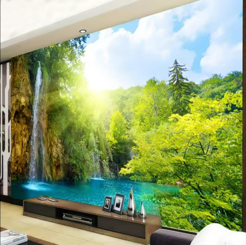 Custom 3d Wallpaper Mountain And Water Scenery Falls Wall Mural Living Room Sofa Scenery Wall Papers