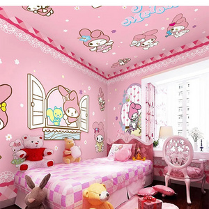 Pink Melody Rabbit Background Wallpaper Star Dew Mural Children's Room Wall Cloth Girl Room Cartoon Bedroom Wallpaper