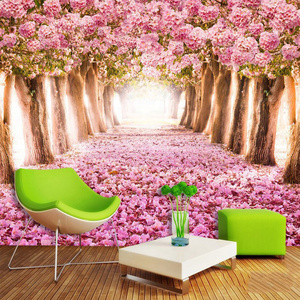 3d Landscape Wallpaper Living Room Sofa Tv Background Wallpaper Cherry Blossom Forest Pastoral Film And Television Wall Mural