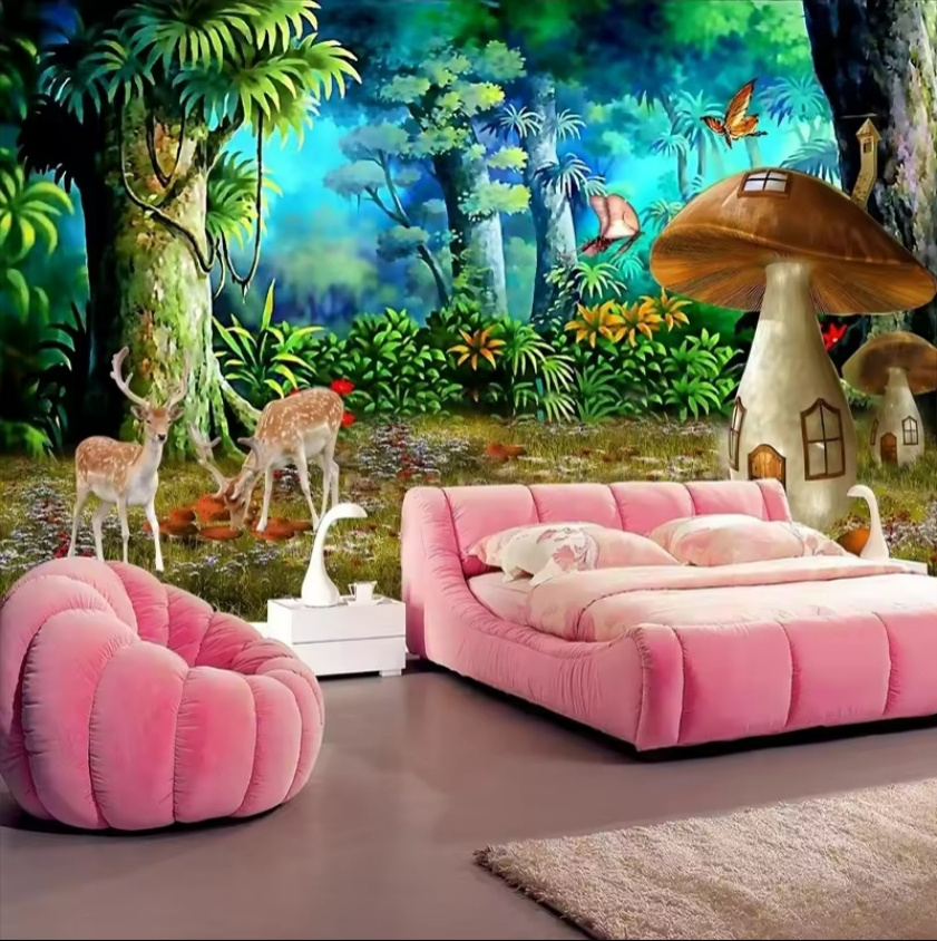 Custom kids wall murals photos Cartoon Forest Mushroom Deer Wall Paper For Kids Room Backdrop Decoration Papel De Parede