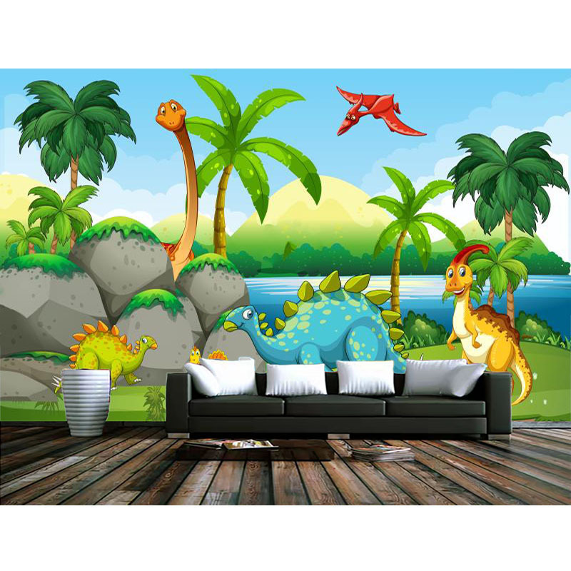 3d Hand-Painted Plant Forest Dinosaur Wallpaper Boy Girl Children's Room Wallpaper Zoo Amusement Park Background Mural