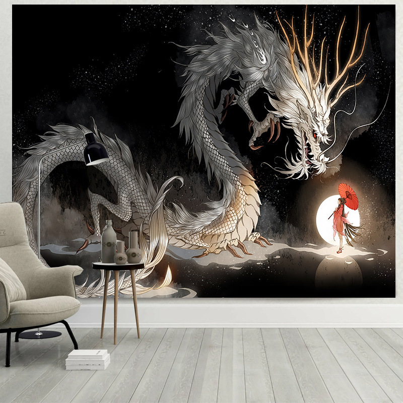 Cartoon Chinese Dragon Wall Cloth Mural Background Wall Cloth Decoration Bedroom Bedside High-End Dormitory Wall Wallpaper