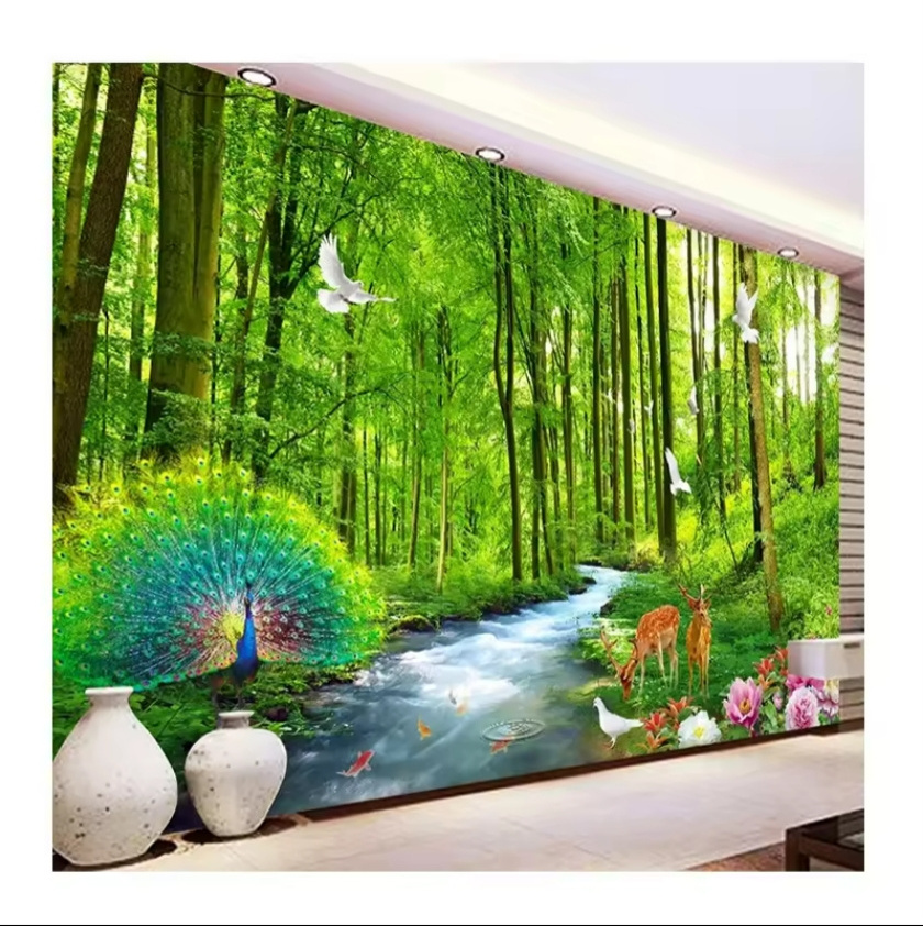 Mural Wallpaper 3D Little Fresh Tree Flower Elk Background Wall Papers For Living Room Bedroom Peel And Stick Wall Mural