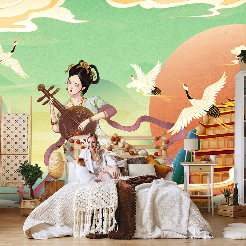 Wallpaper Flying Fairy Lady Restaurant Hotel Mural Ethnic Style Religious Beautiful Photo Background Wallpaper 3D