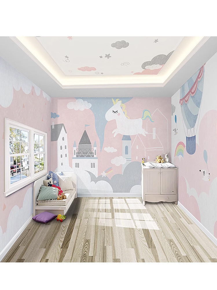 Pink Melody Rabbit Background Wallpaper Star Dew Mural Children's Room Wall Cloth Girl Room Cartoon Bedroom Wallpaper