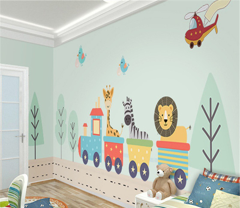 Custom Photo Wall Decal Mural Peel And Stick Self Adhesive Cartoon Animal Panda Zebra Dinosaur Giraffe Children Kids Wallpaper