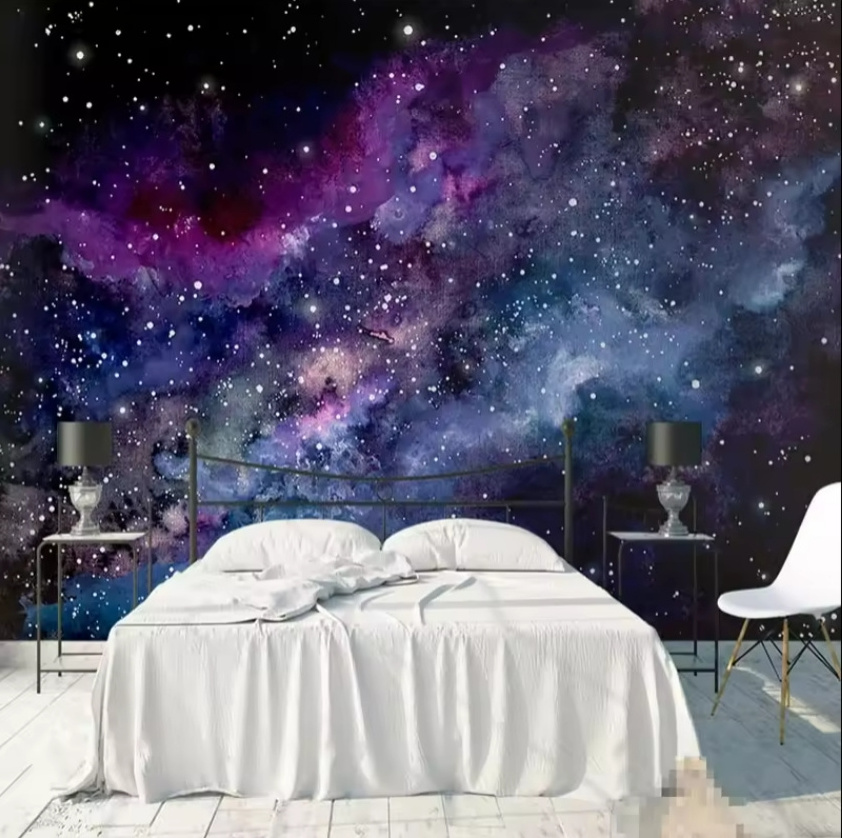 3d Poster Wall Mural Blue Purple Starry Sky Wallpaper Large Wall Mural Living Room Bedroom Decoration