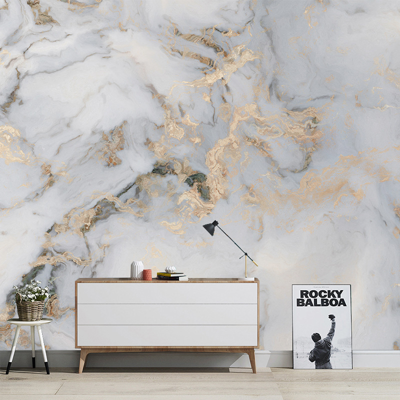 Creative white gray marble wallpaper with abstract background and golden texture mural