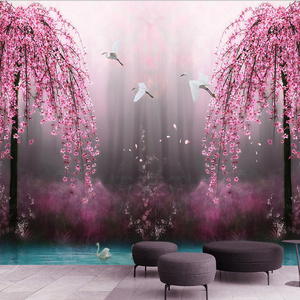 Simple 3D Three-Dimensional Peach Blossom Scenery 8D Tv Background Wallpaper Living Room 5D Sofa Cherry Blossom Mural Wall