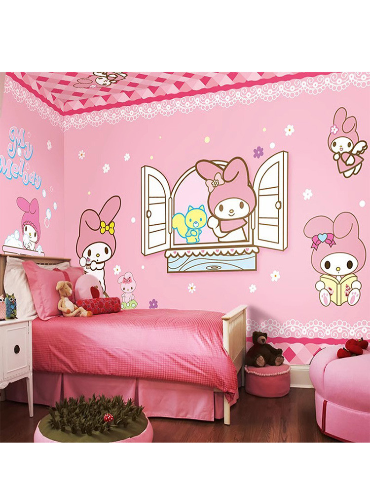 Pink Melody Rabbit Background Wallpaper Star Dew Mural Children's Room Wall Cloth Girl Room Cartoon Bedroom Wallpaper