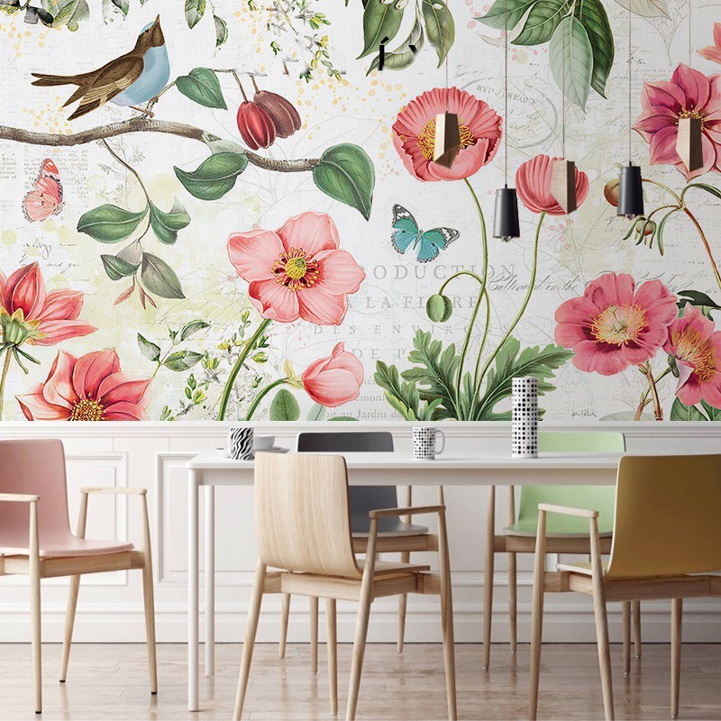 3D American Pastoral Wallpaper Floral Wall Covering Art Living Room Wallpaper European Flower And Bird Tv Background Wall Mural