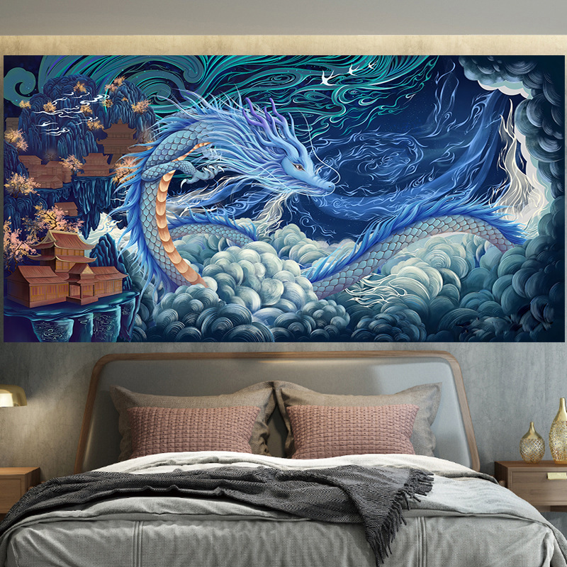 Cartoon Chinese Dragon Wall Cloth Mural Background Wall Cloth Decoration Bedroom Bedside High-End Dormitory Wall Wallpaper