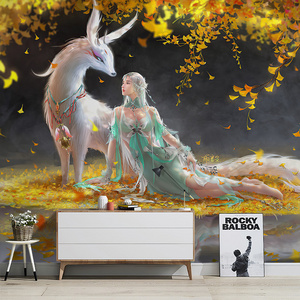 Hand-Painted Graffiti White Fox Gold Leaf Wallpaper Living Room Tv Background Wall Seamless Mural Wall Covering 5d