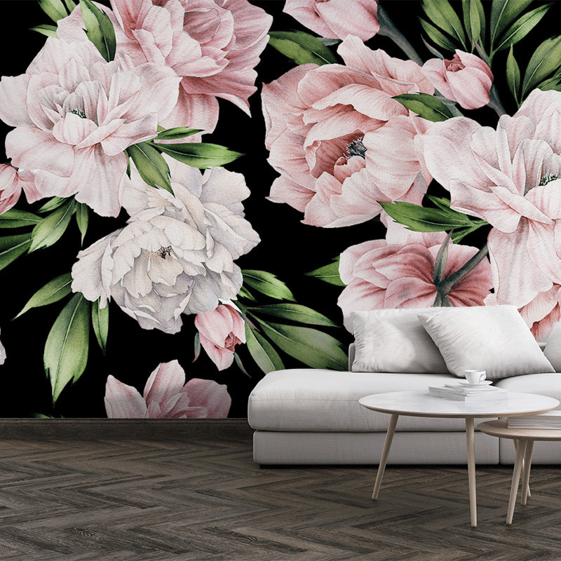 Full Wall Of Hand-Painted Peony Flowers Peonies Living Room Tv Background Wall Seamless Wallpaper