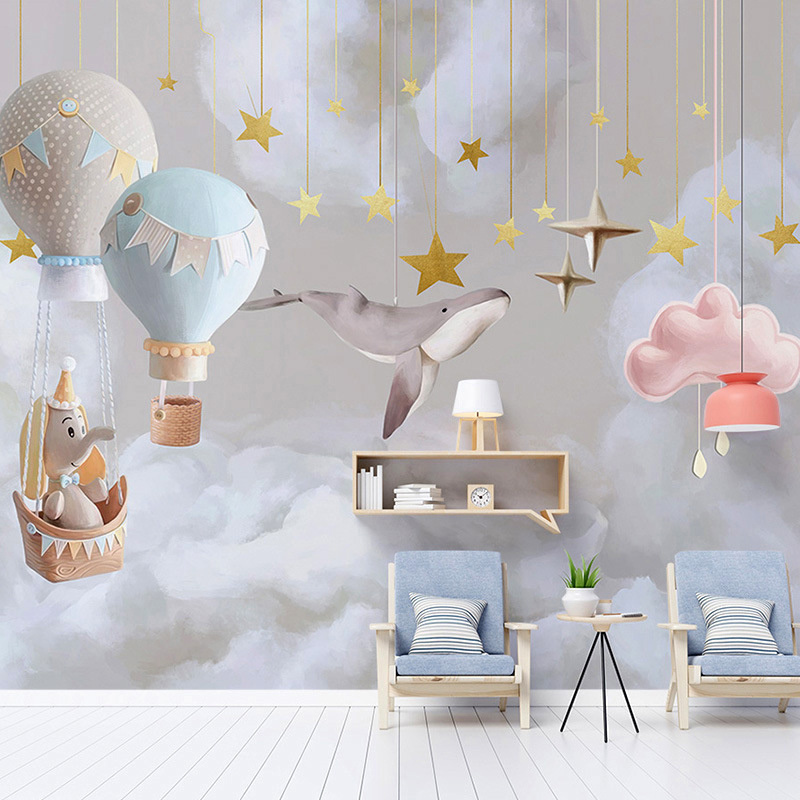 Customized Wall Decals for Children Kids Bedroom Whale Sea Mew Star Balloon Custom Cartoon Wall Mural Decal Wallpaper