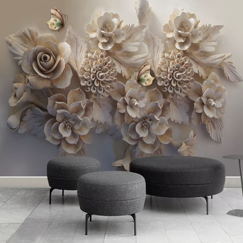 Custom Photo Emboss Flower Peel And Stick Wallpaper Butterfly Wall Mural Living Room Tv Background Home Decor Wallpaper