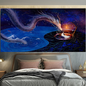 Cartoon Chinese Dragon Wall Cloth Mural Background Wall Cloth Decoration Bedroom Bedside High-End Dormitory Wall Wallpaper